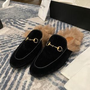 GUCCI Princetown Velvet Mule with Fur